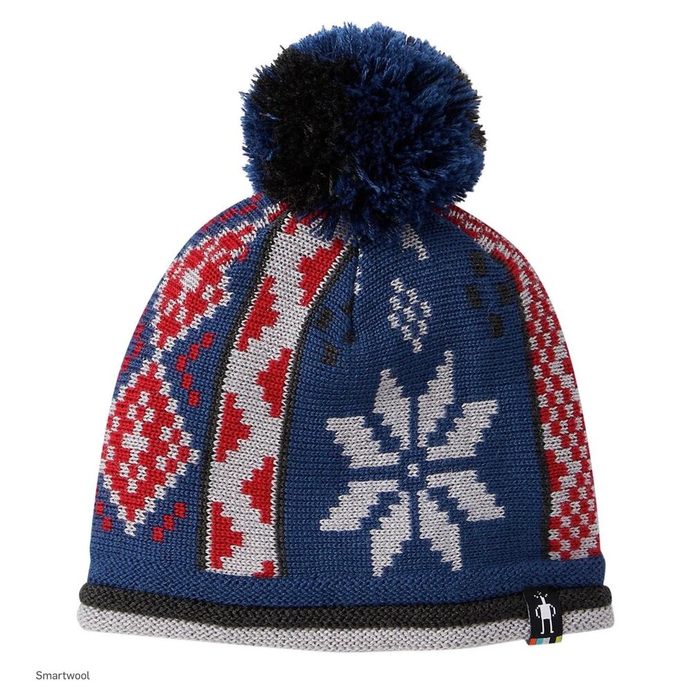 Smartwool Children Snowflake Beanie Hat Pom Pom  Merino Wool Blend‎ L/XL Blue